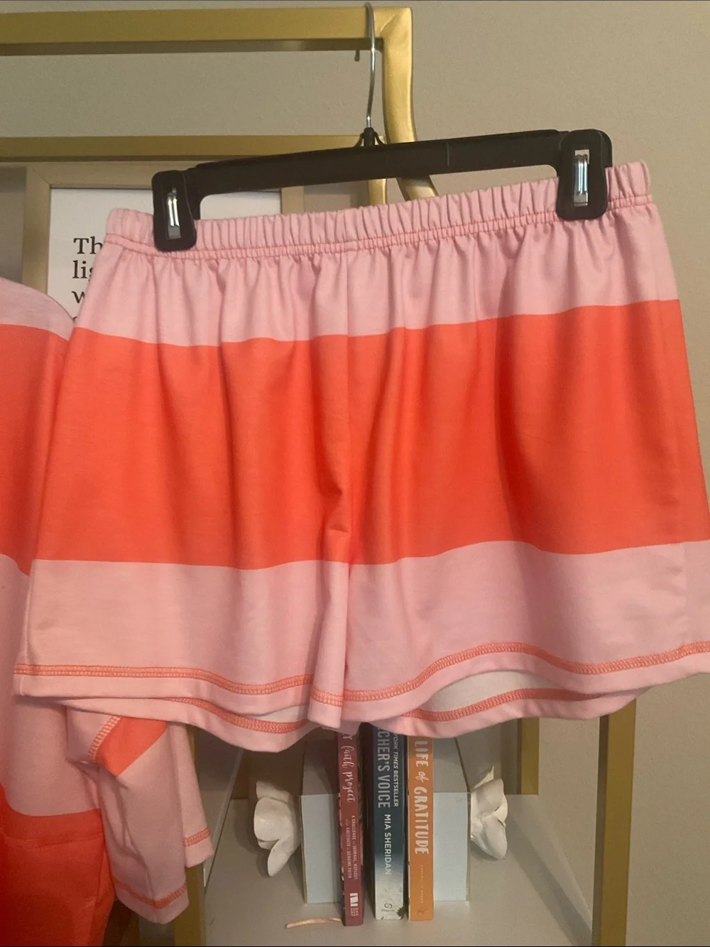 Coral & Light Pink Striped V-Neck Short set